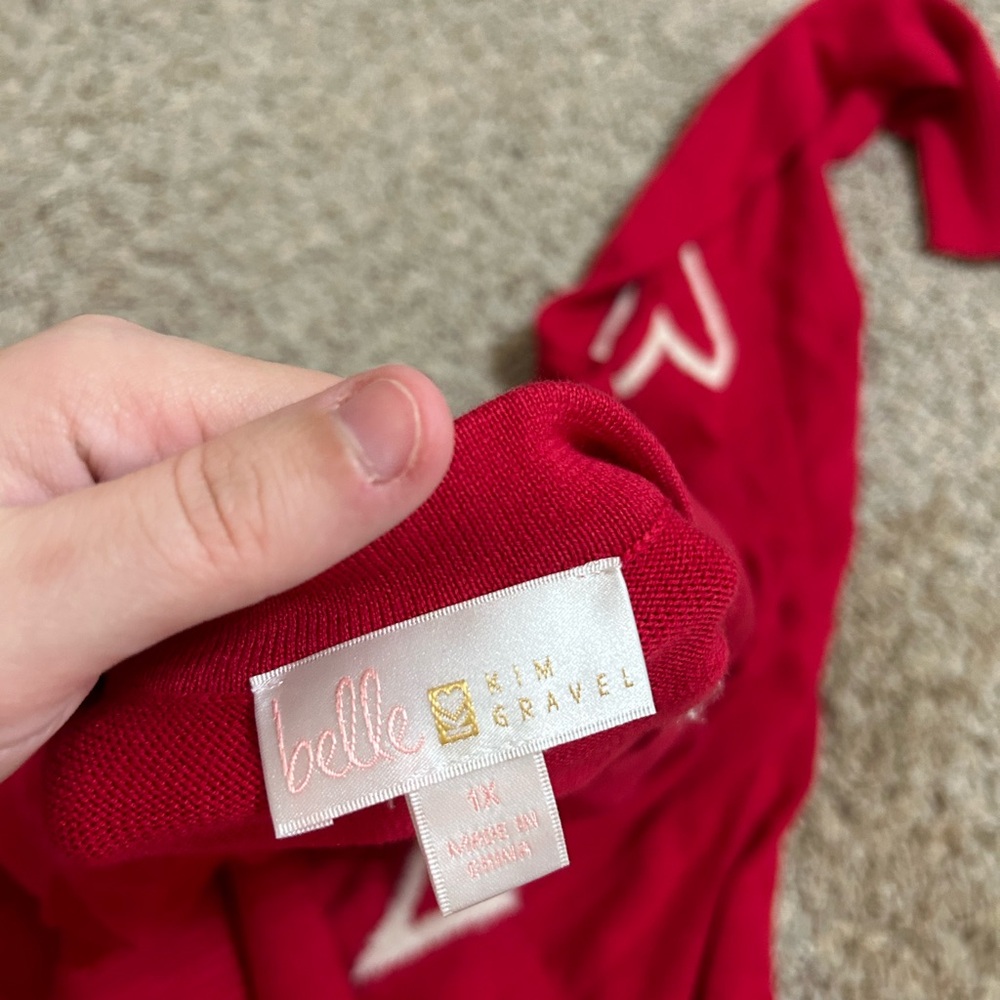 Belle By Kim Gravel Love Yourself Textured Heart Sweater Red White Size 1X Plus - Picture 7 of 7